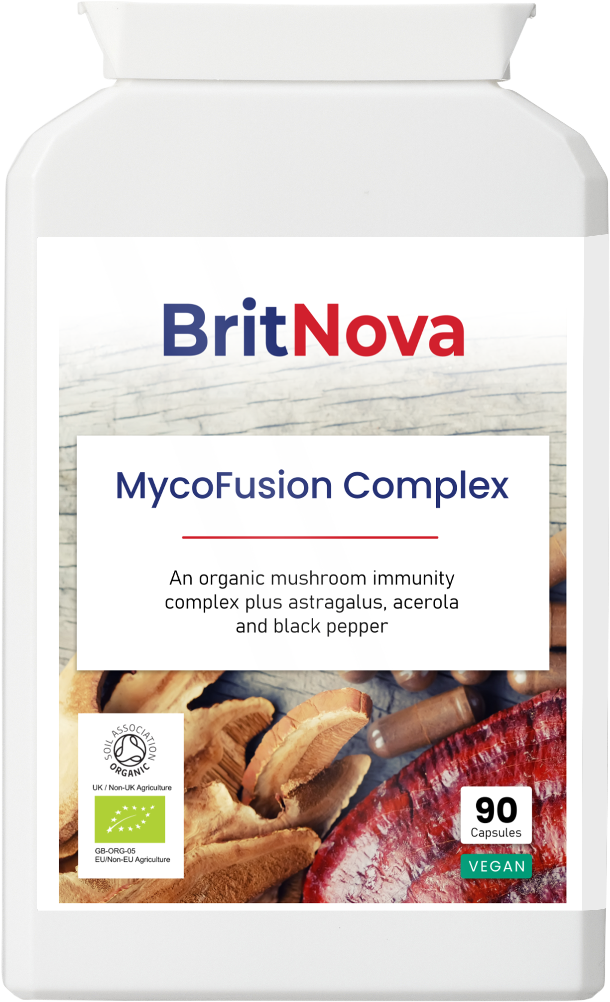 BritNova MycoFusion Complex – Organic Multi-Mushroom Blend (90 Capsules)