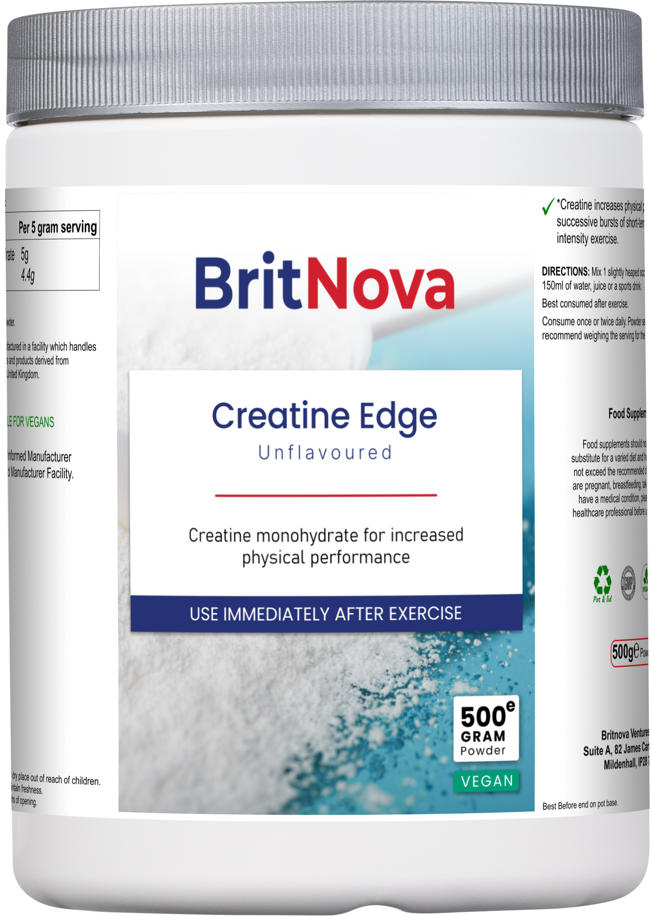 BritNova Creatine Edge – Creatine Monohydrate Powder (500g)