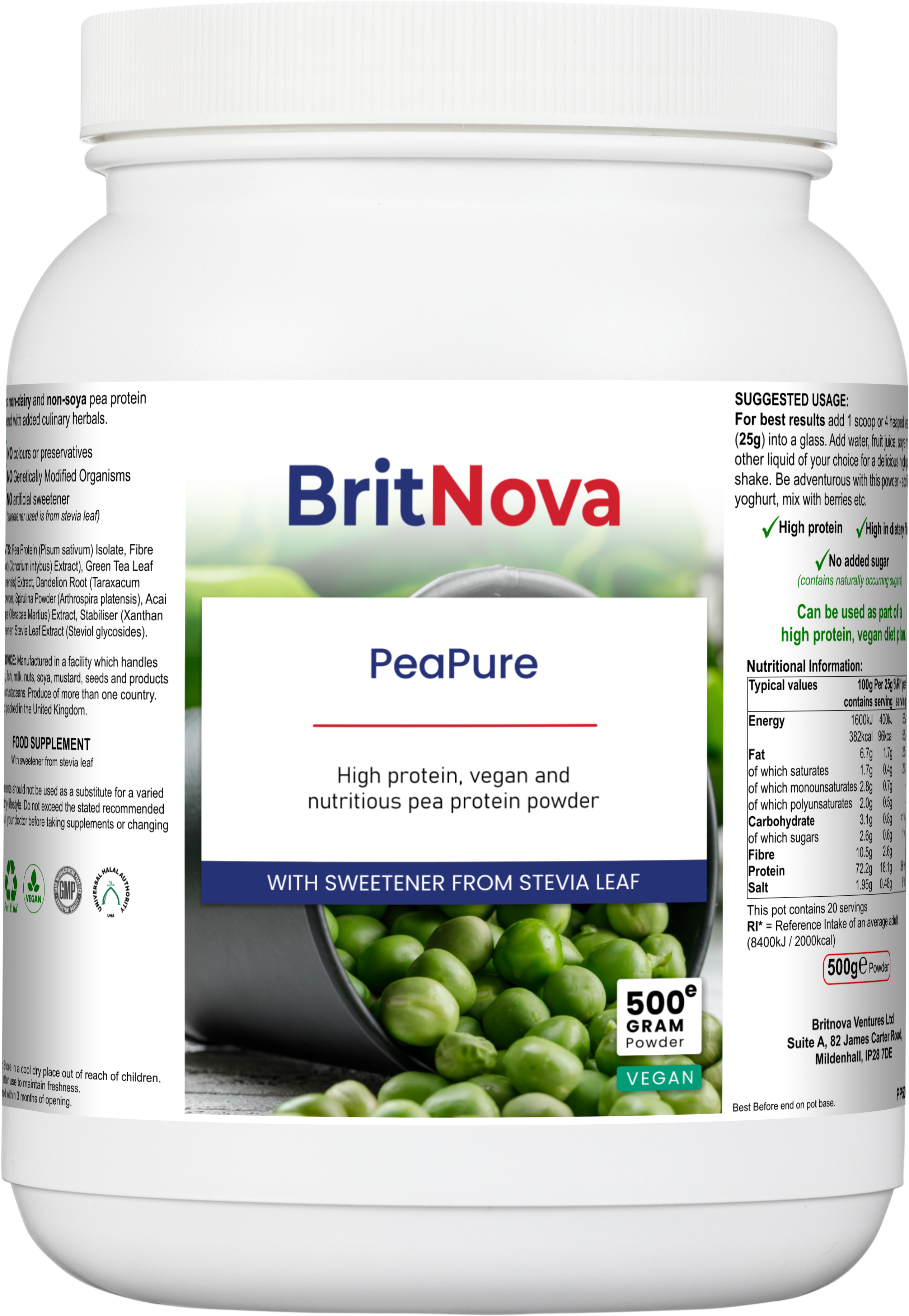 BritNova Pea Pure – Plant-Based Pea Protein (500g)